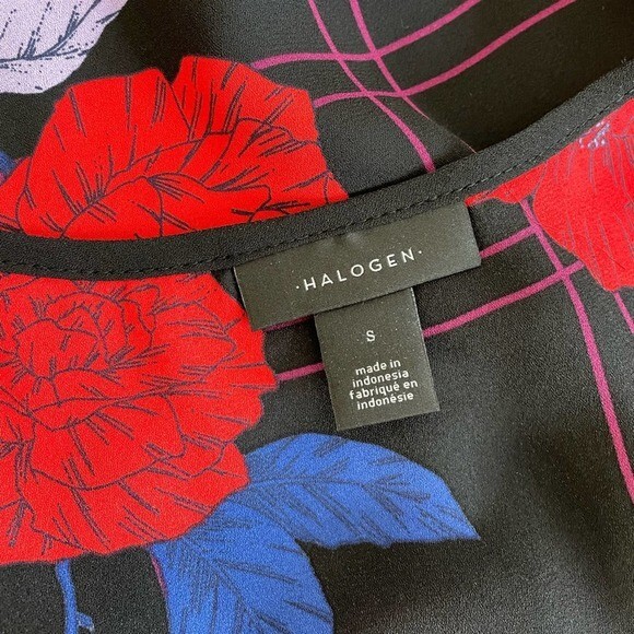 Halogen Top Sheer Floral Sleeveless V Neck Tank New Etta Check Black Size Small - Picture 5 of 8